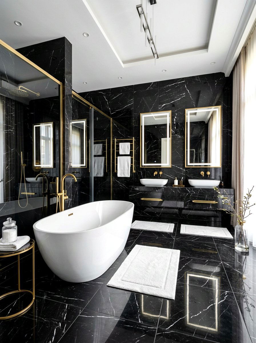 Black Marble Tile - 30 black bathroom ideas