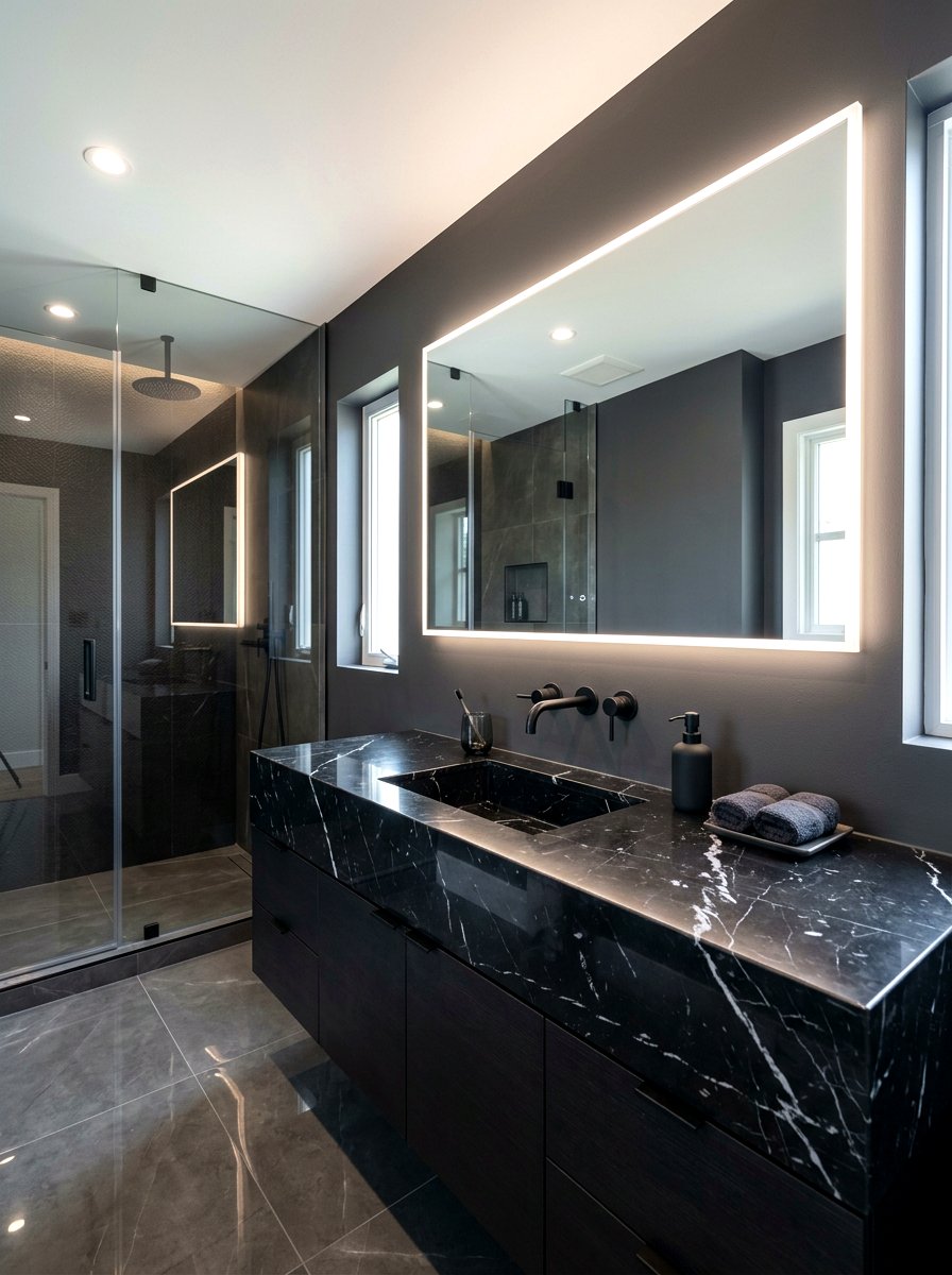 Black Marble Vanity - 30 jewel box bath ideas