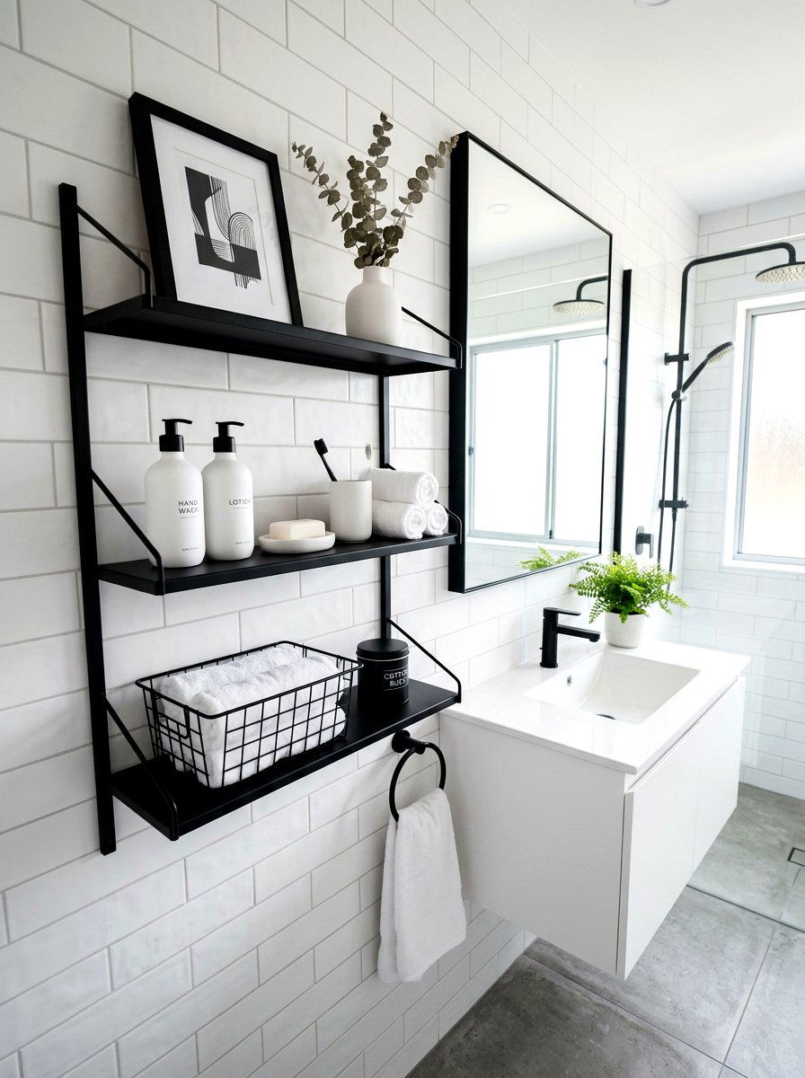 Black Matte Bathroom Shelf - 30 bathroom shelf decor ideas