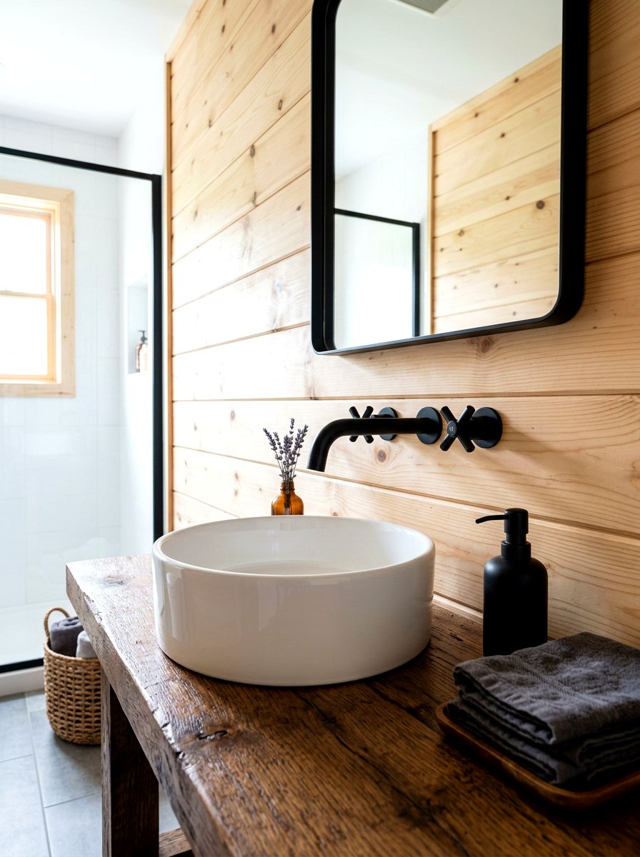 Black Matte Faucets - 30 cabin bathroom ideas