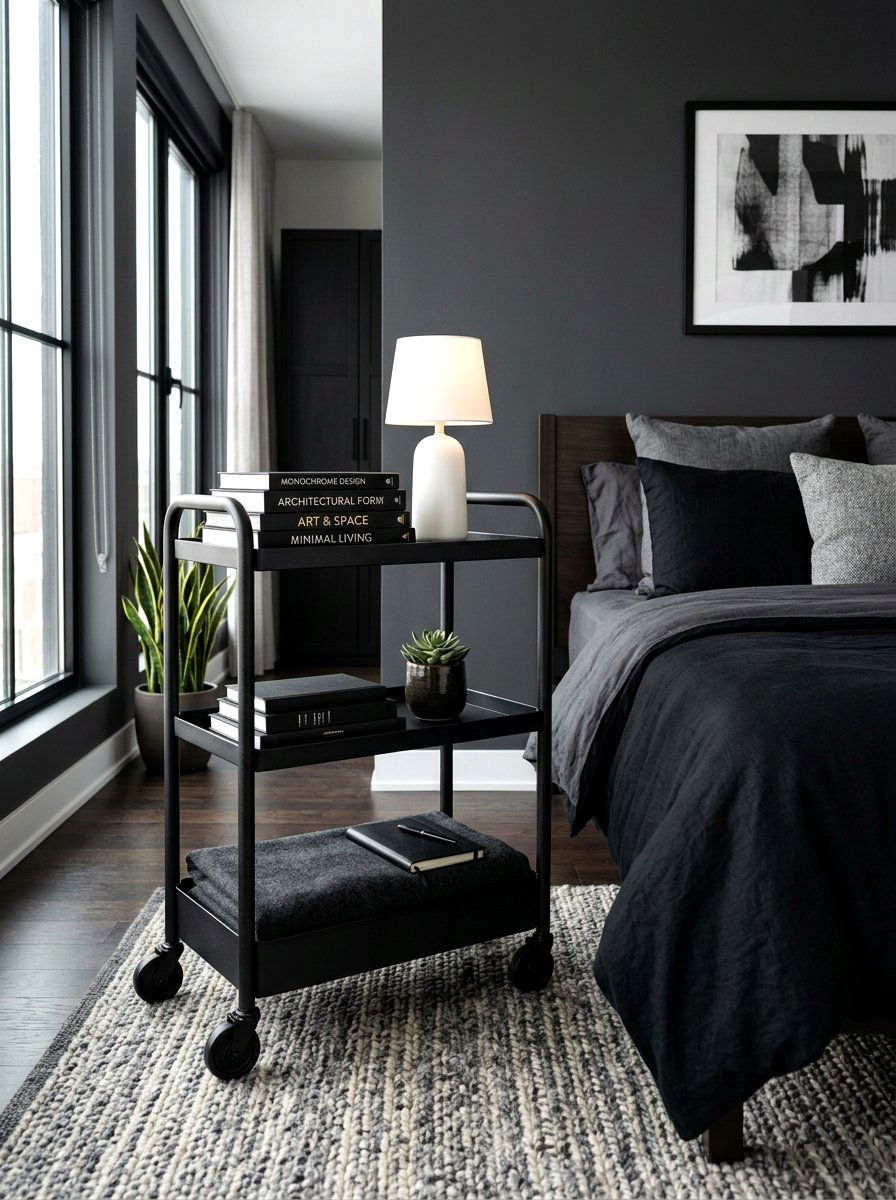 Black Matte Rolling Cart - 30 bedside cart storage ideas