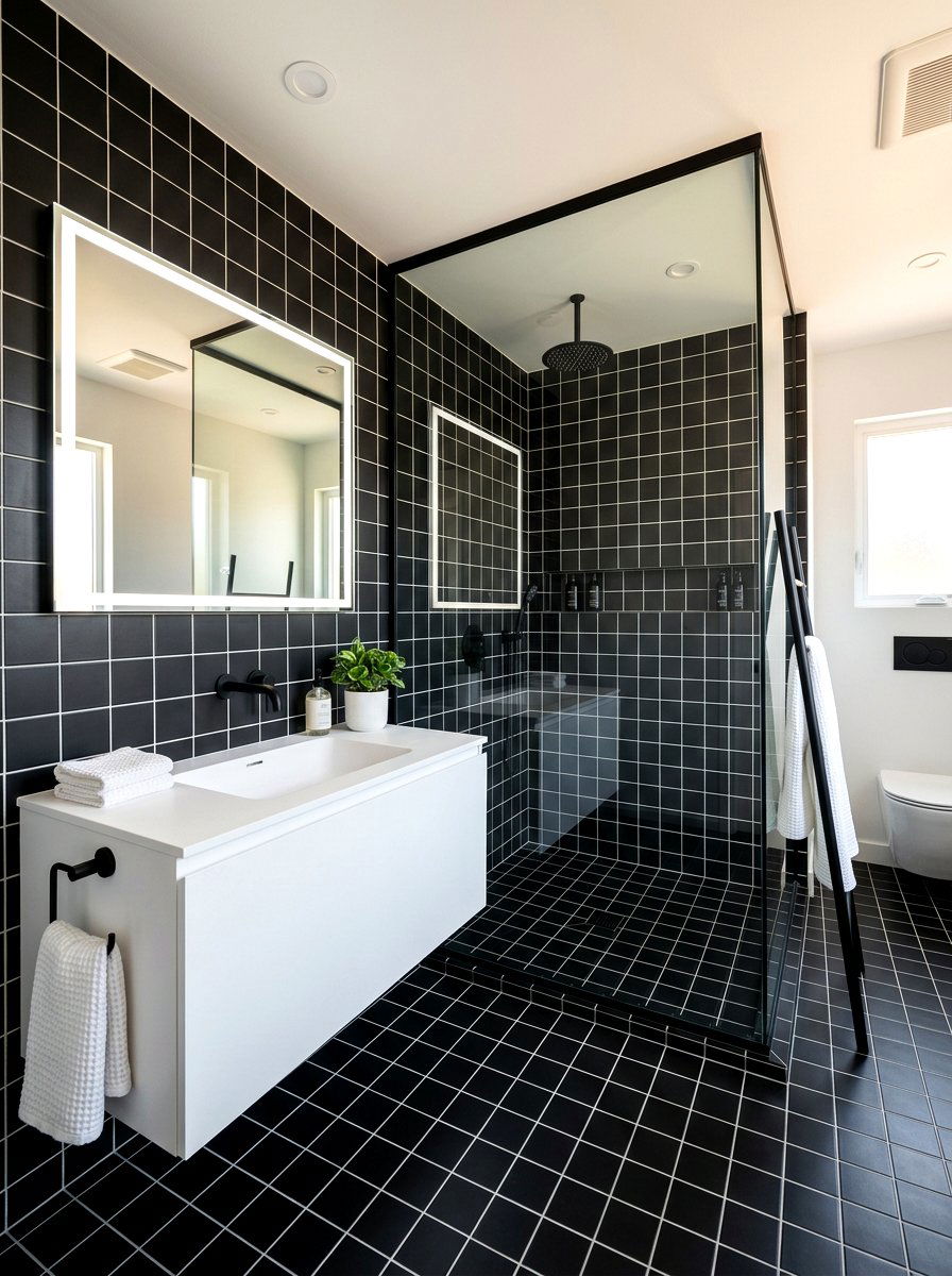 Black Matte Tile Light Grout - 30 light grout bathroom ideas