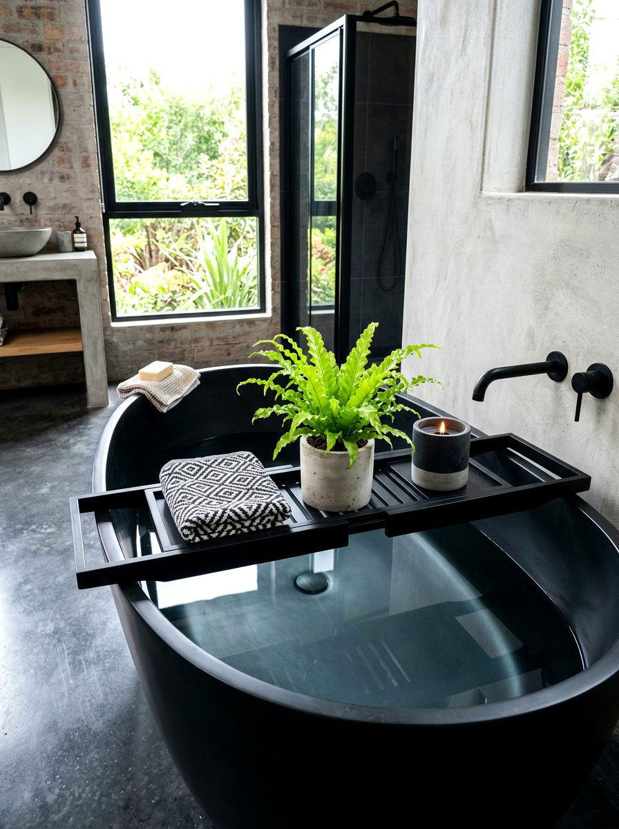 Black Matte Tub Bridge - 30 bath tray spa ideas