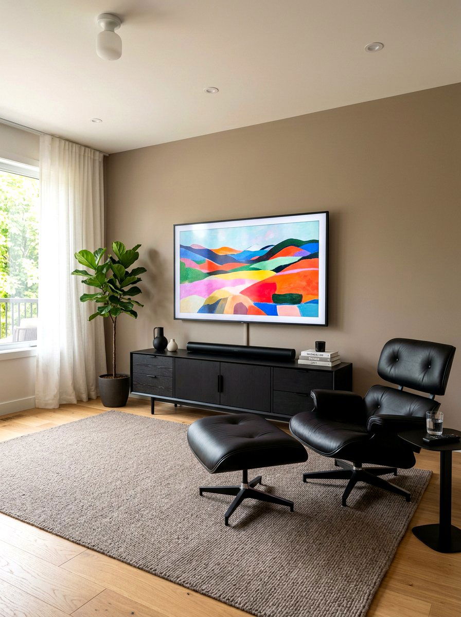 Black Media Console Taupe Wall - 30 taupe and black living room ideas