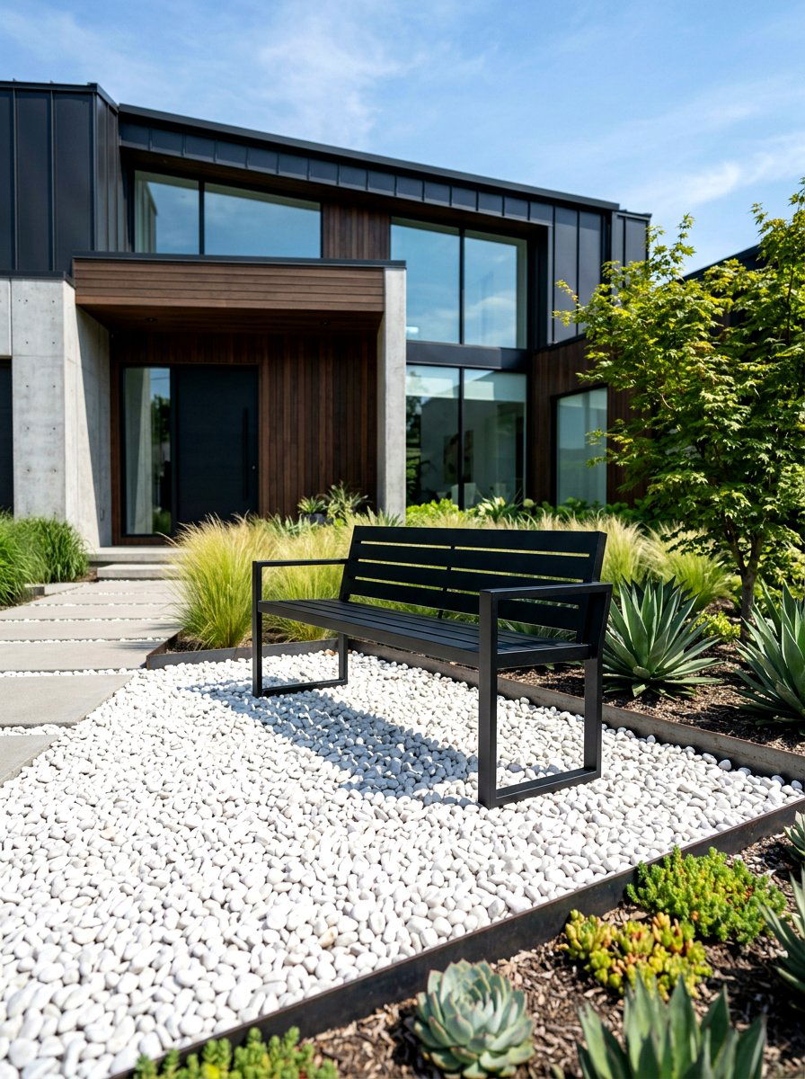 Black Metal Bench - 30 front yard bench ideas