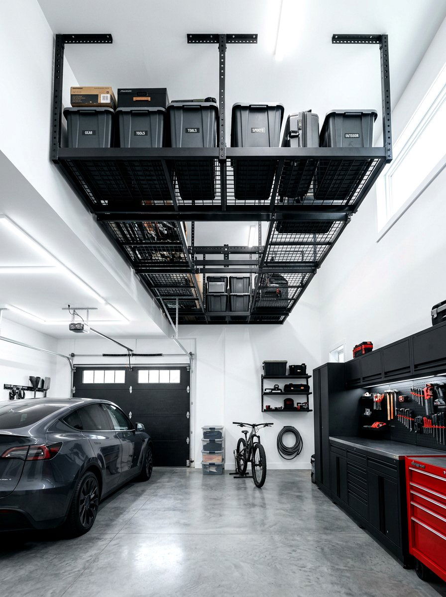 Black Metal Ceiling Racks - 30 garage overhead rack ideas
