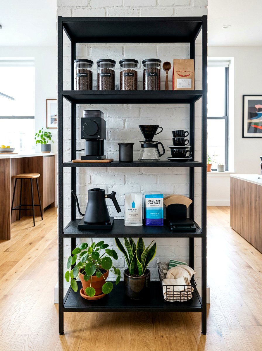 Black Metal Coffee Rack - 30 coffee cart apartment ideas
