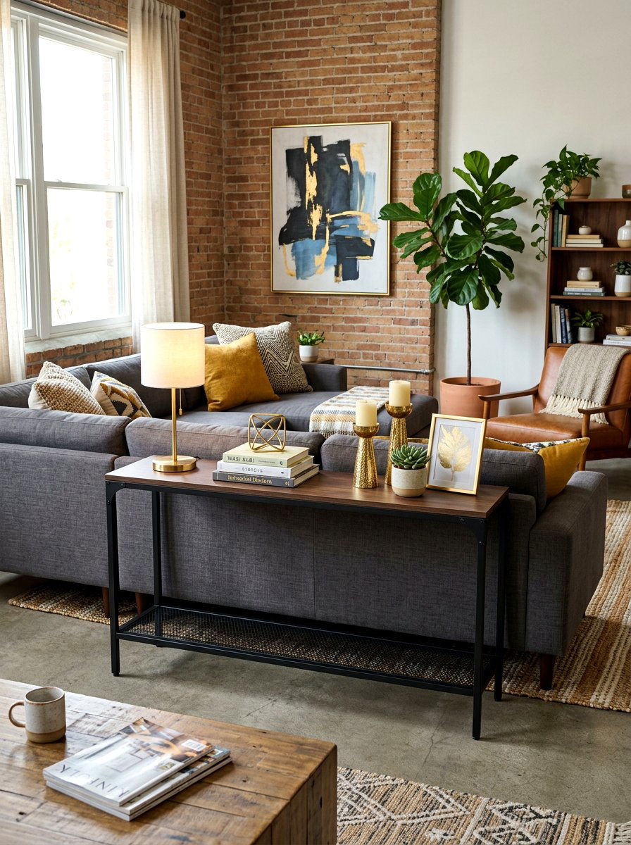 Black Metal Console Table - 30 behind sofa decor ideas