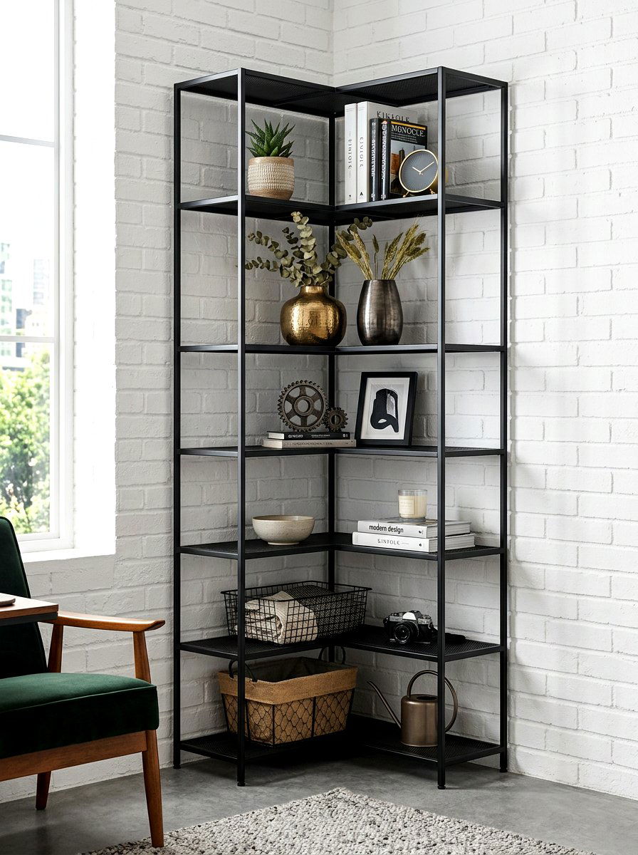 Black Metal Corner Unit - 30 living room corner shelf ideas