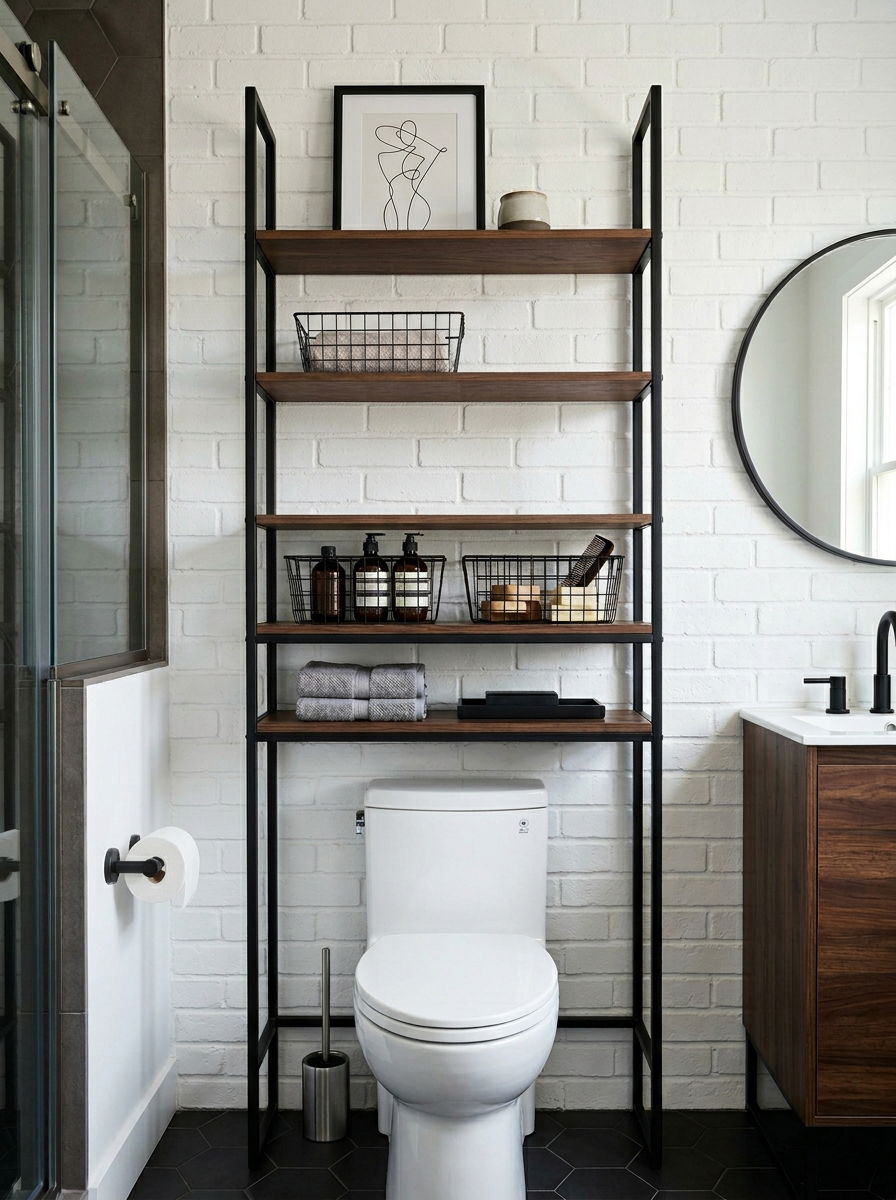 Black Metal Frame Storage - 30 over toilet cabinet ideas