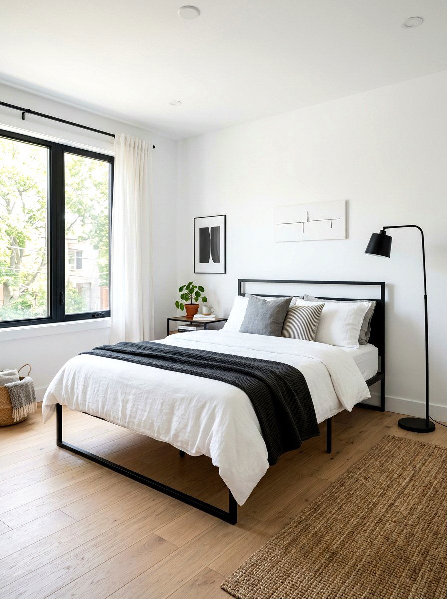 Black Metal Frame - 30 Japandi bedroom ideas