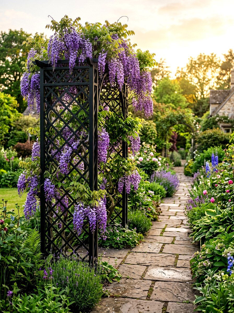 Black Metal Garden Lattice - 30 lattice fence ideas