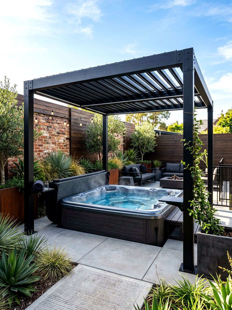 Black Metal Hot Tub Pergola - 30 pergola over hot tub ideas