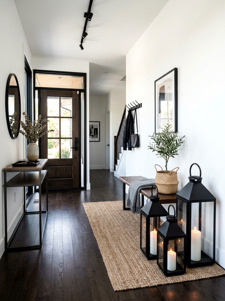 Black Metal Lanterns - 30 fall entryway decor ideas