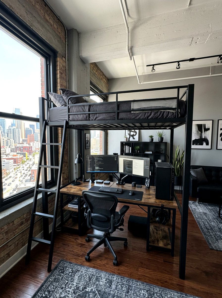 Black Metal Loft Bed - 30 loft bed studio apartment ideas