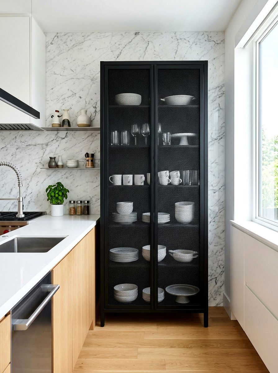 Black Metal Mesh Cabinet - 30 freestanding kitchen cabinet ideas