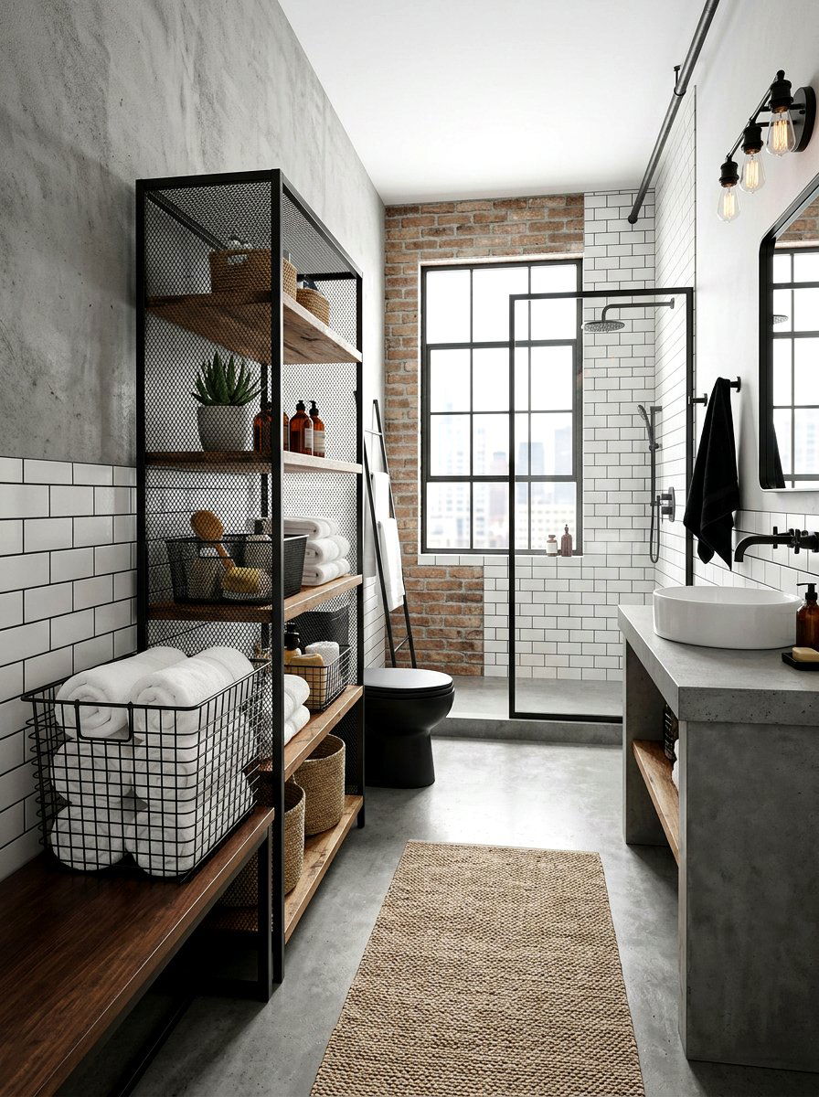 Black Metal Mesh Industrial Basket - 30 bathroom basket storage ideas