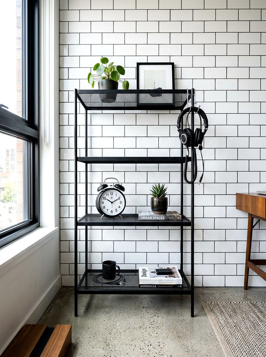 Black Metal Mesh Shelf - 30 wall mounted nightstand ideas