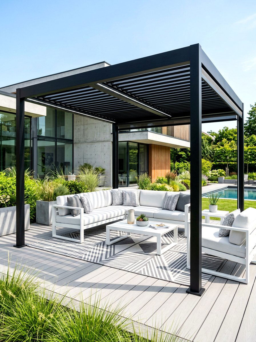 Black Metal Pergola For Modern Yard - 30 small pergola ideas