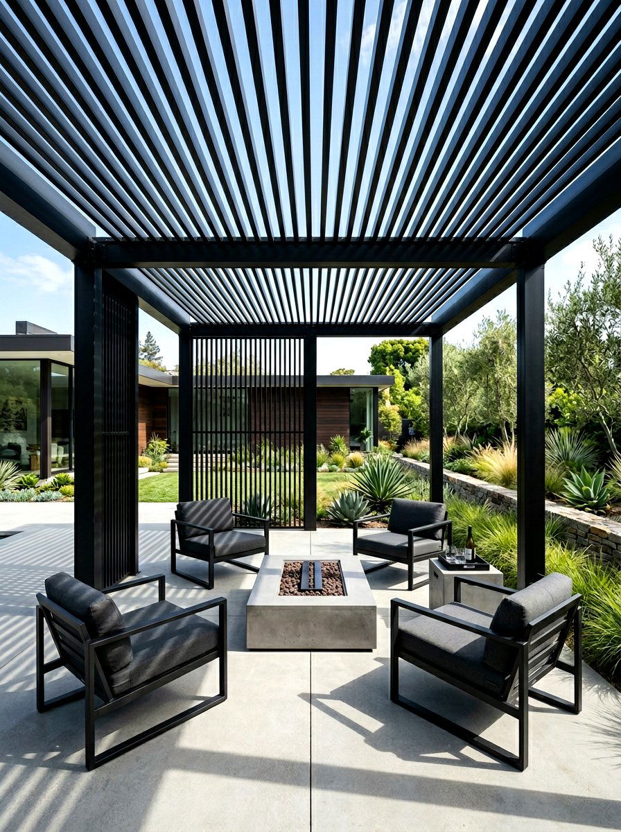 Black Metal Pergola - 30 attached patio cover ideas