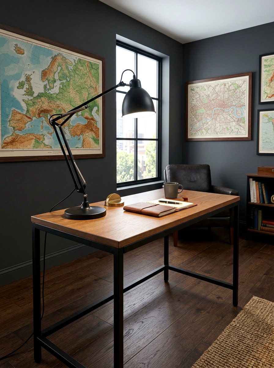 Black Metal Pharmacy Lamp Desk - 30 lamp lit office ideas