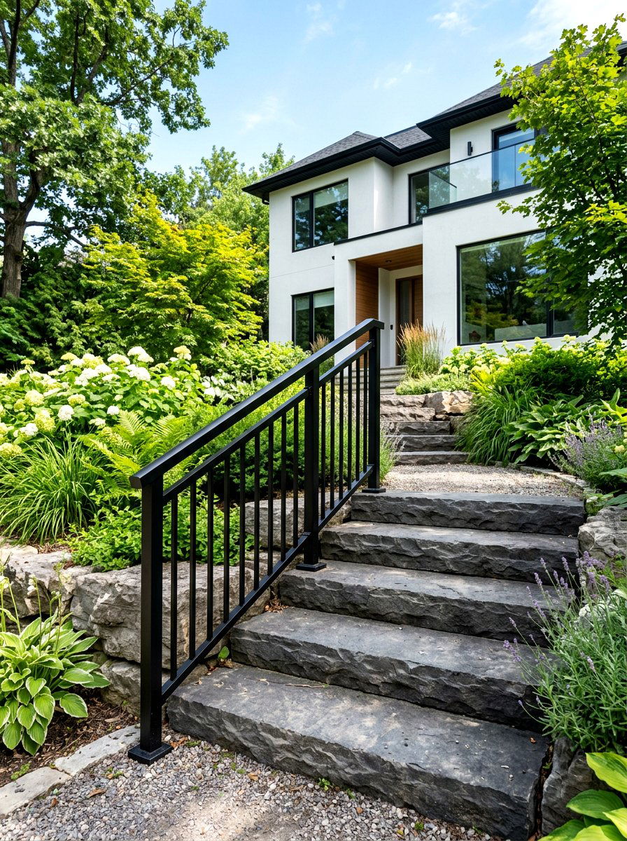 Black Metal Railing - 30 outdoor stair railing ideas