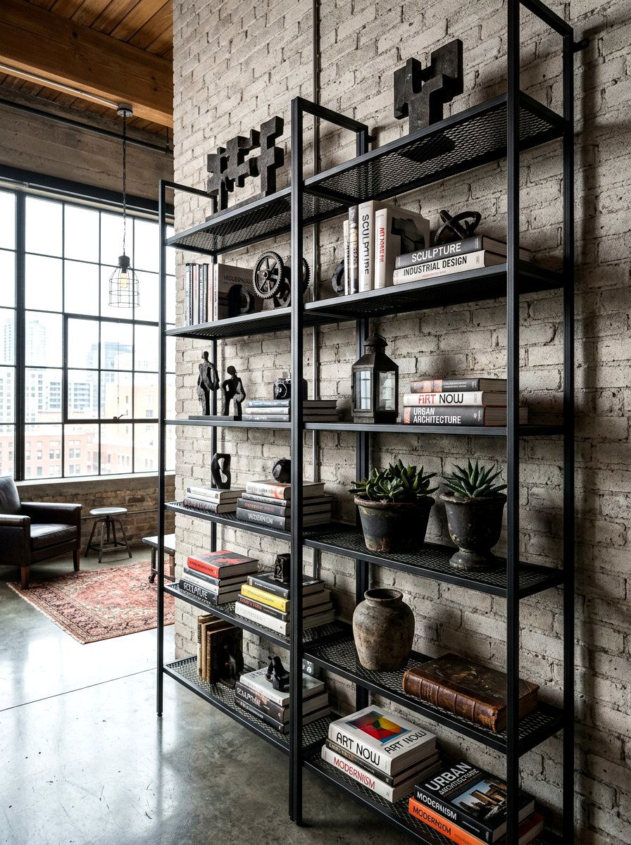 Black Metal Shelves - 30 open shelving decor ideas