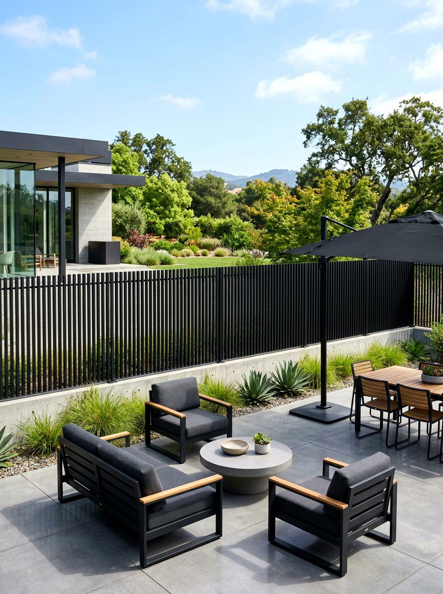 Black Metal Slat Fence - 30 fence ideas