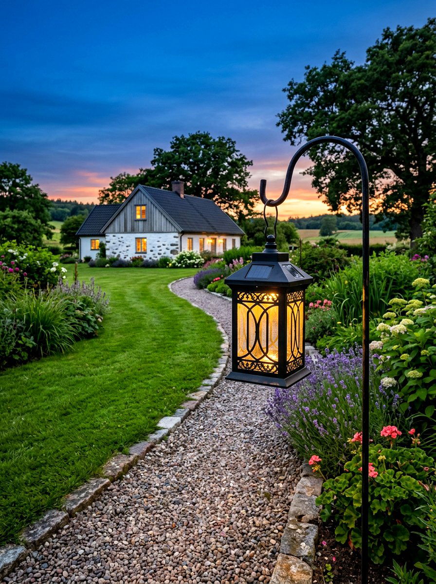 Black Metal Solar Lantern - 30 lantern pathway ideas