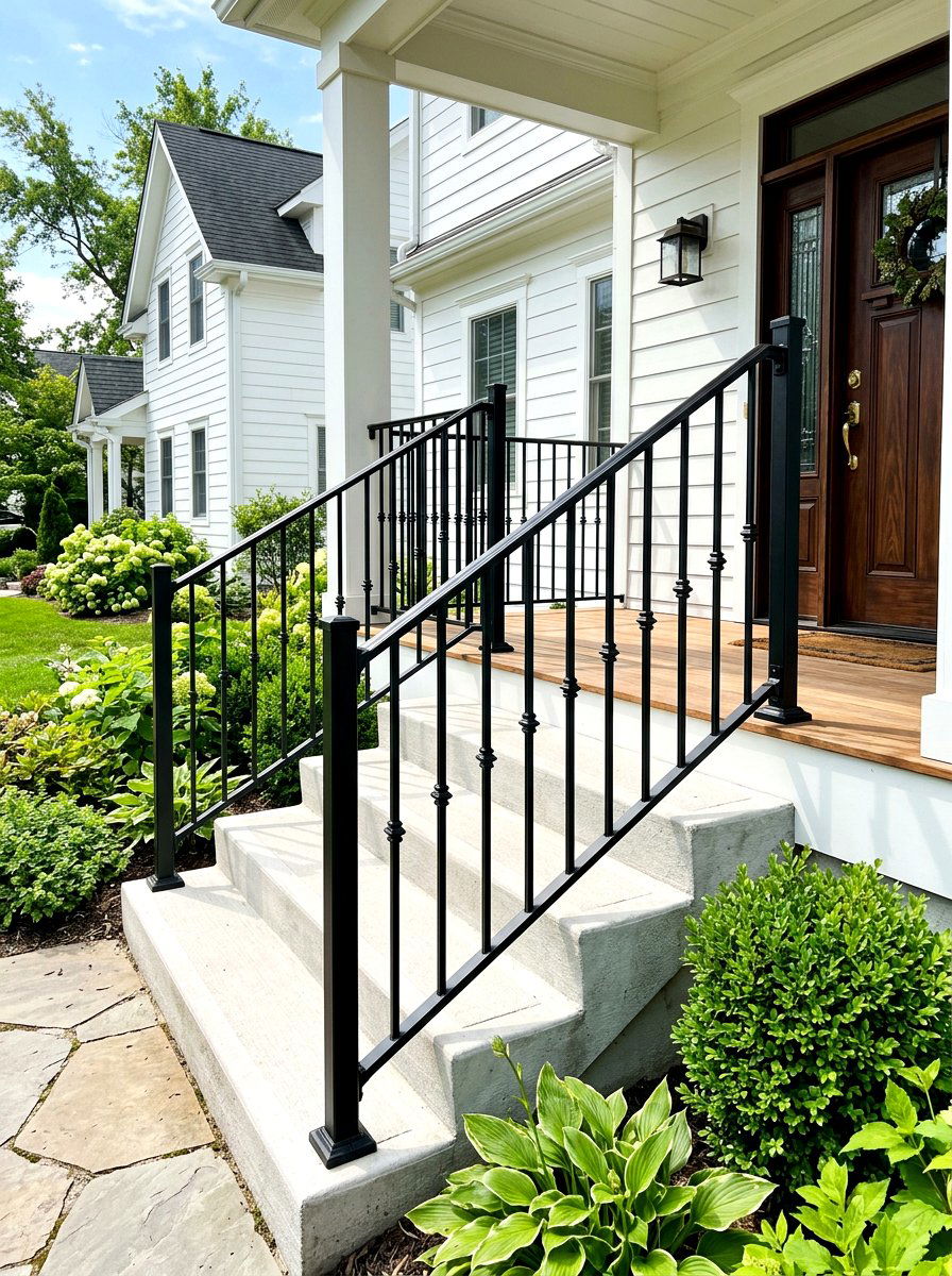 Black Metal Spindle Railing - 30 front porch railing ideas