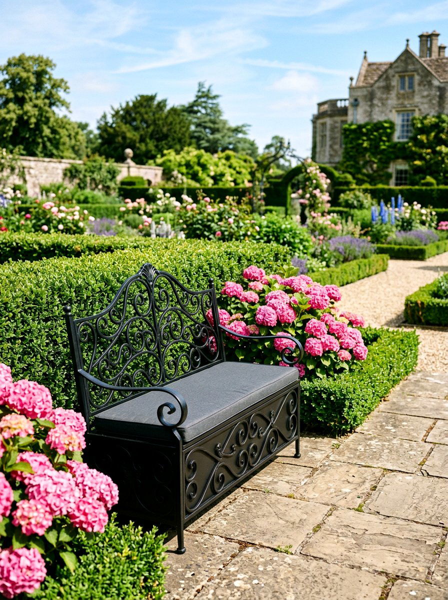 Black Metal Storage Bench - 30 outdoor storage bench ideas