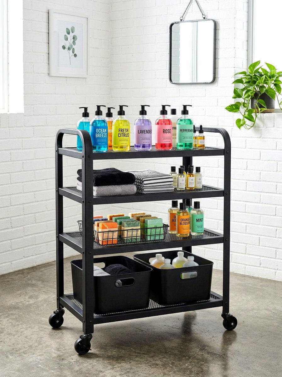 Black Metal Utility Cart - 30 aesthetic bathroom cart ideas