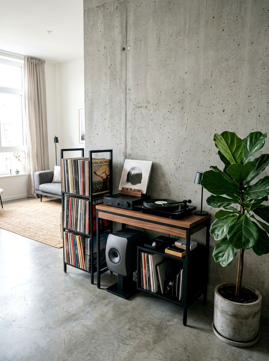 Black Metal Vinyl Rack - 30 record player corner ideas