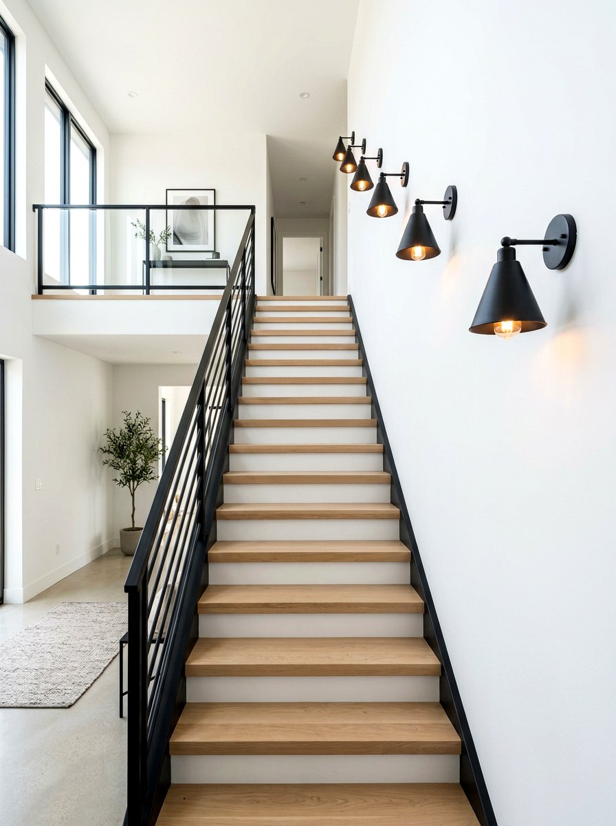 Black Metal Wall Sconce - 30 staircase lighting ideas