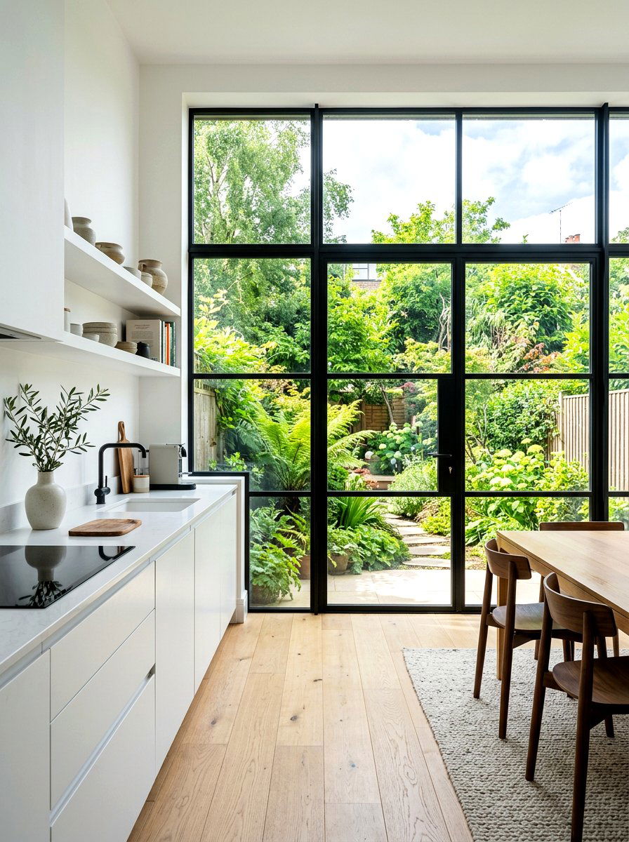 Black Metal Window Frames - 30 scandi kitchen ideas