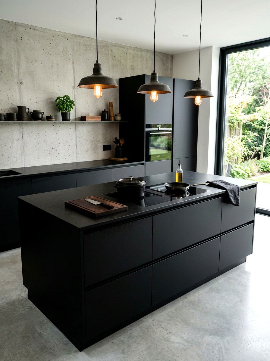 Black Minimalist Cooktop Island - 30 kitchen island with cooktop ideas