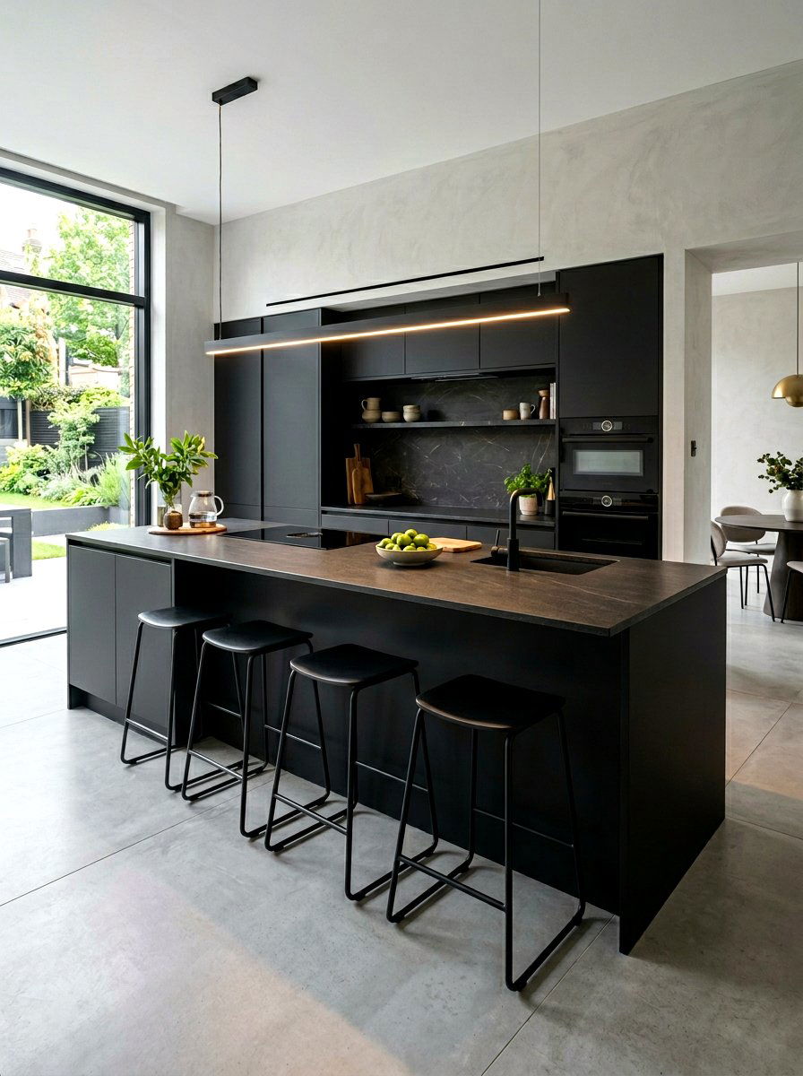 Black Minimalist Kitchen Island - 30 breakfast bar ideas