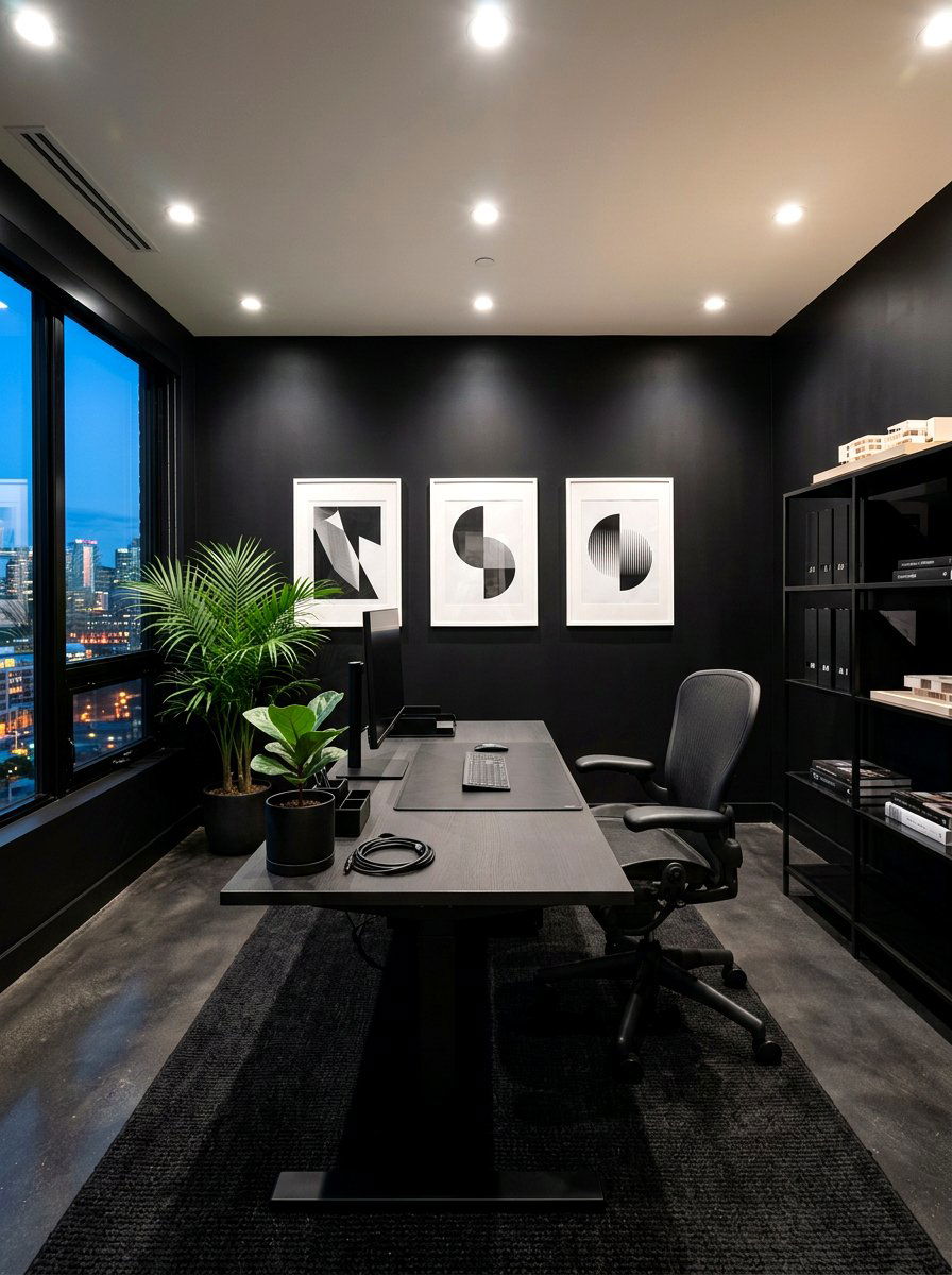Black Minimalist Office - 30 masculine office ideas