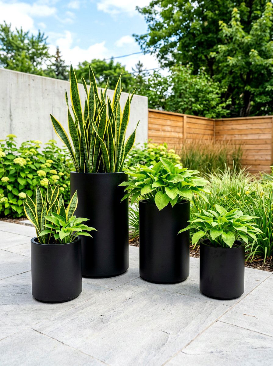 Black Minimalist Planters - 30 modern container garden ideas