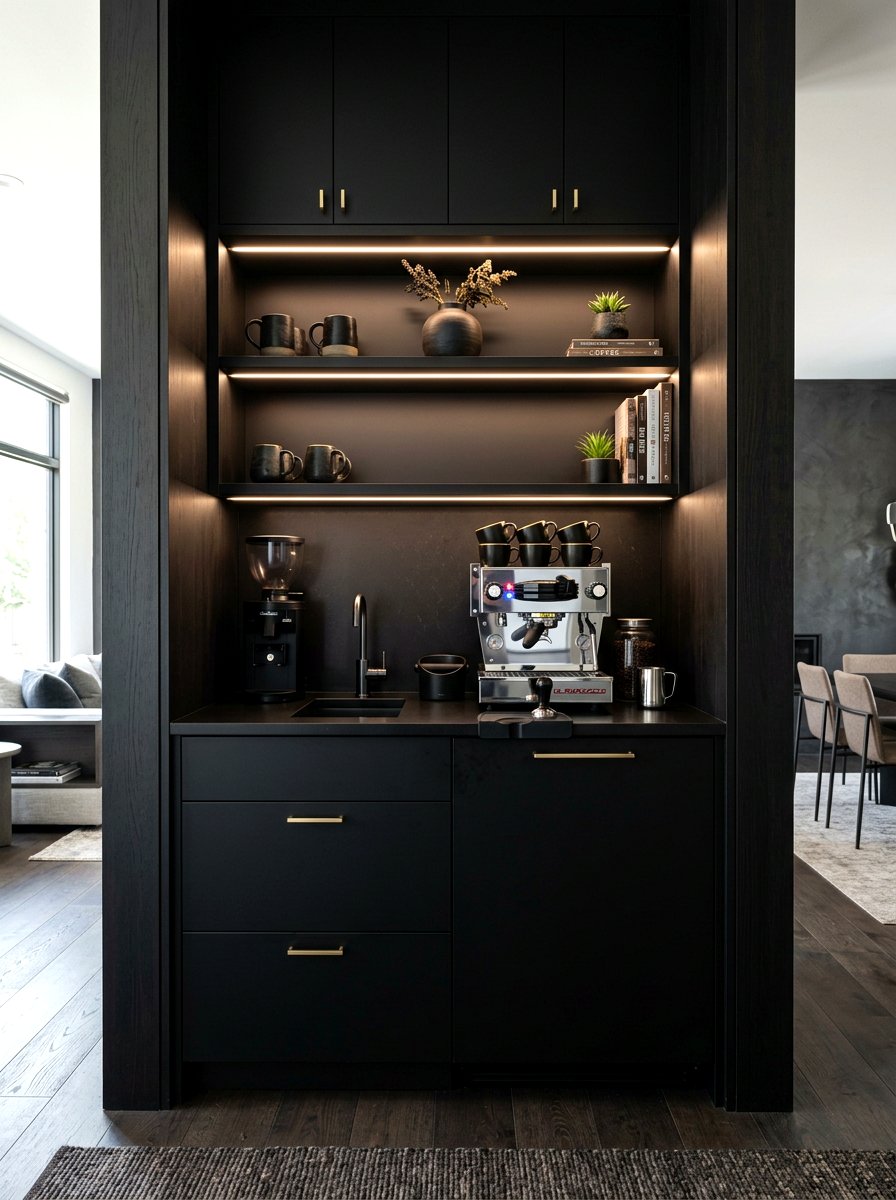Black Modern Coffee Nook - 30 coffee nook pantry ideas