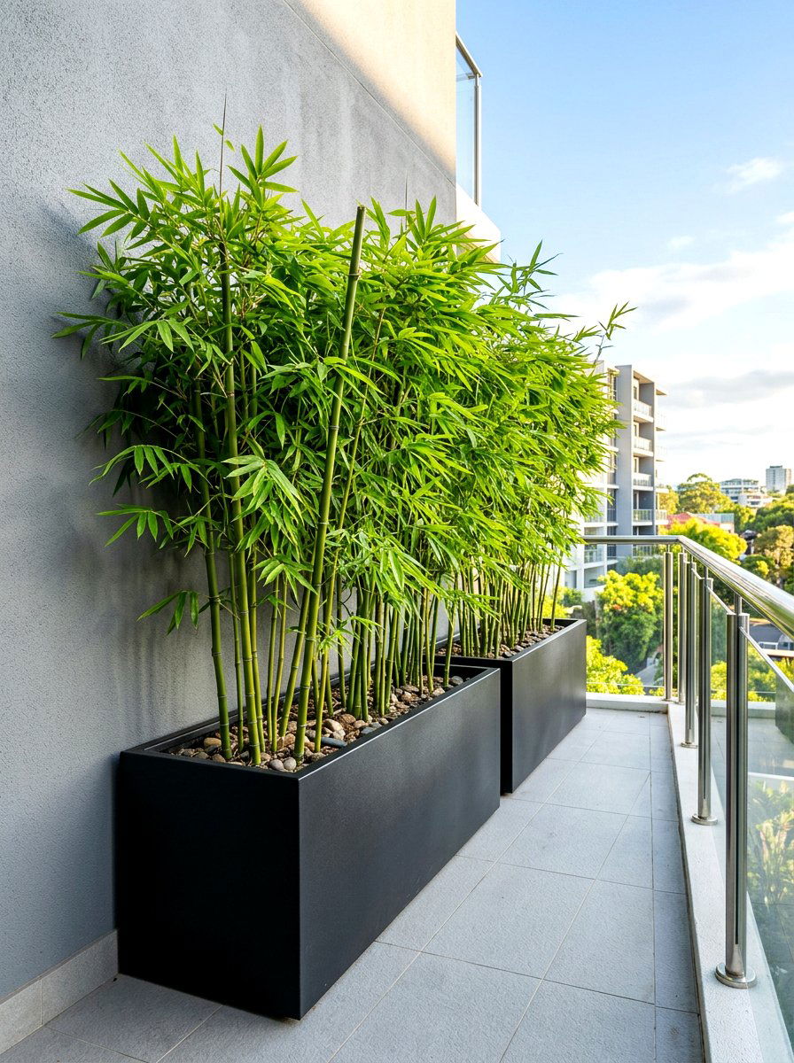 Black Modern Planters With Bamboo - 30 balcony privacy planter ideas