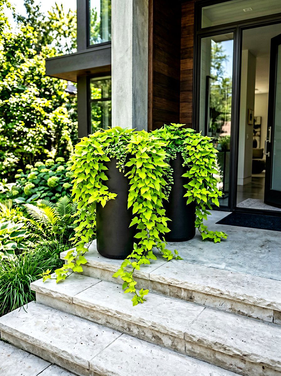 Black Modern Porch Planter - 30 porch steps flower pot ideas