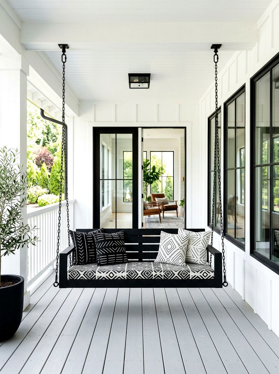 Black Modern Porch Swing - 30 farmhouse porch swing ideas