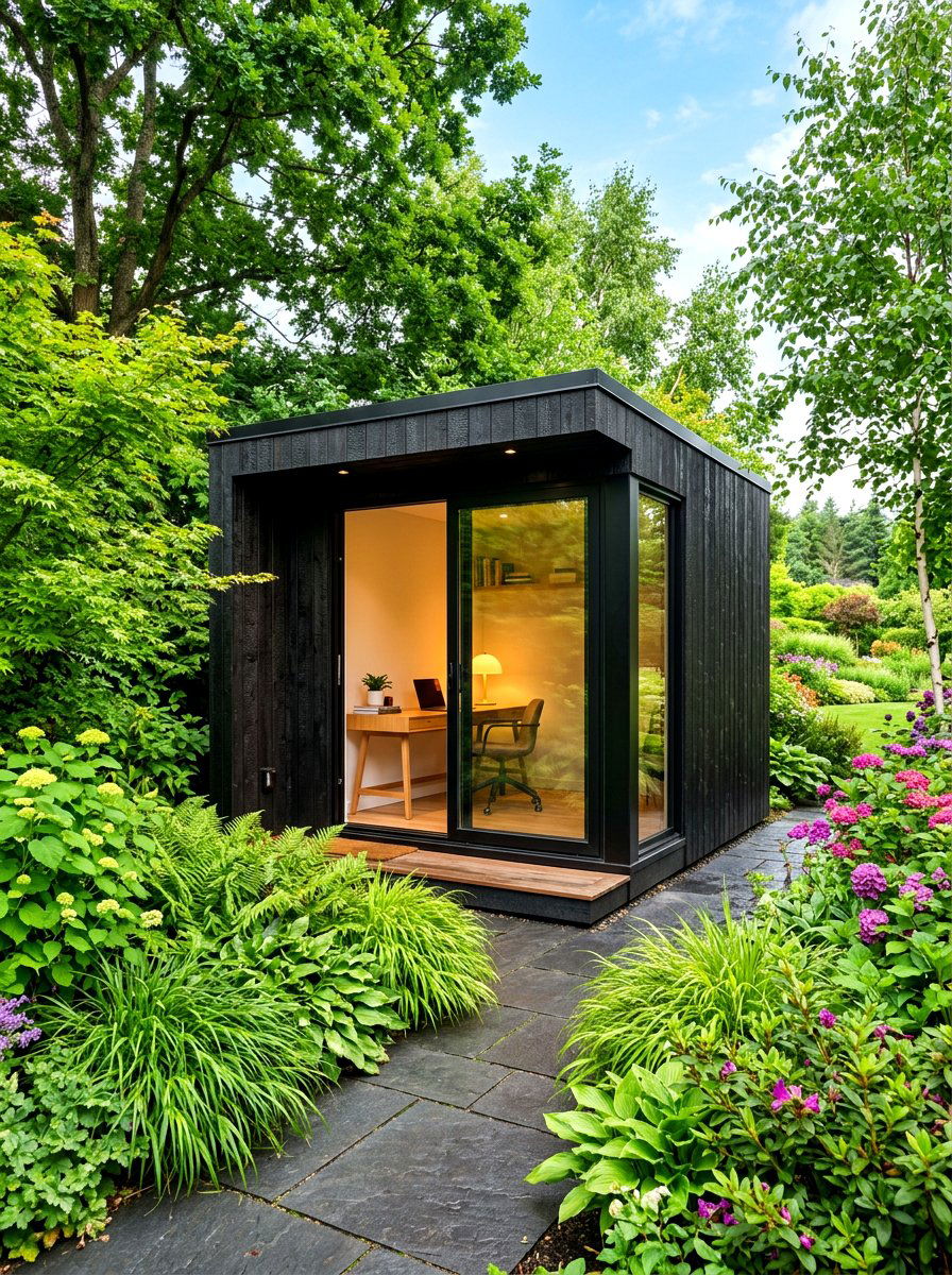 Black Modern Shed - 30 backyard studio shed ideas