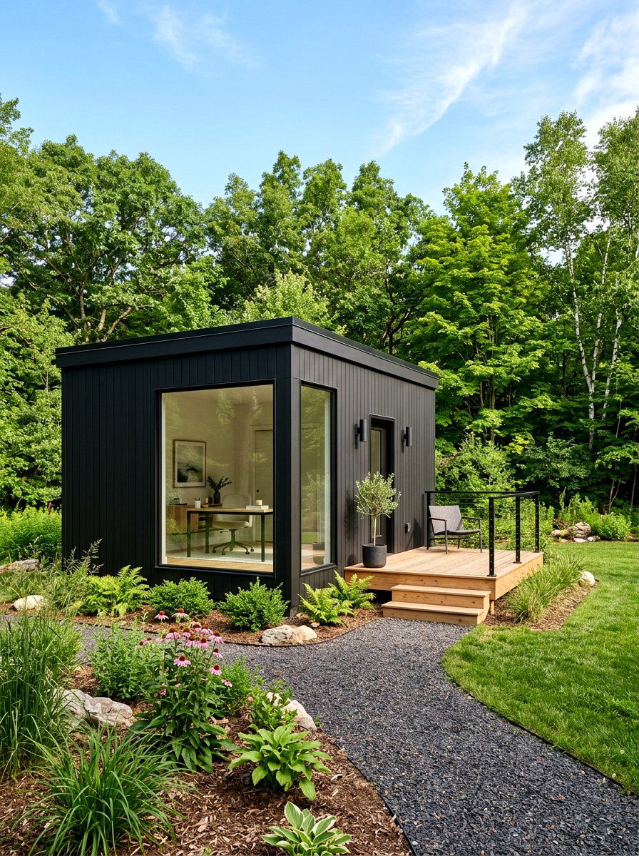 Black Modern Studio - 30 backyard retreat shed ideas