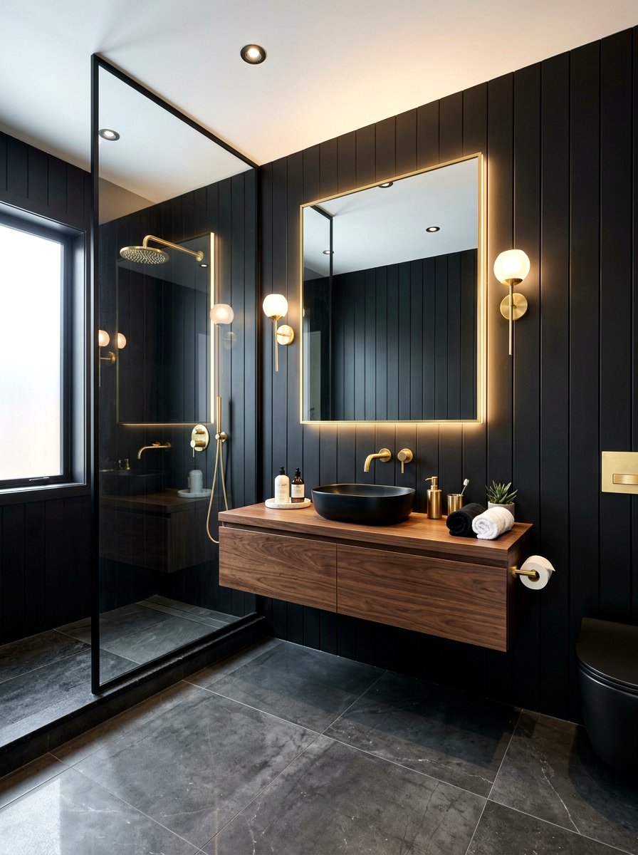 Black Modern Wall Paneling Bathroom - 30 panel molding bathroom ideas