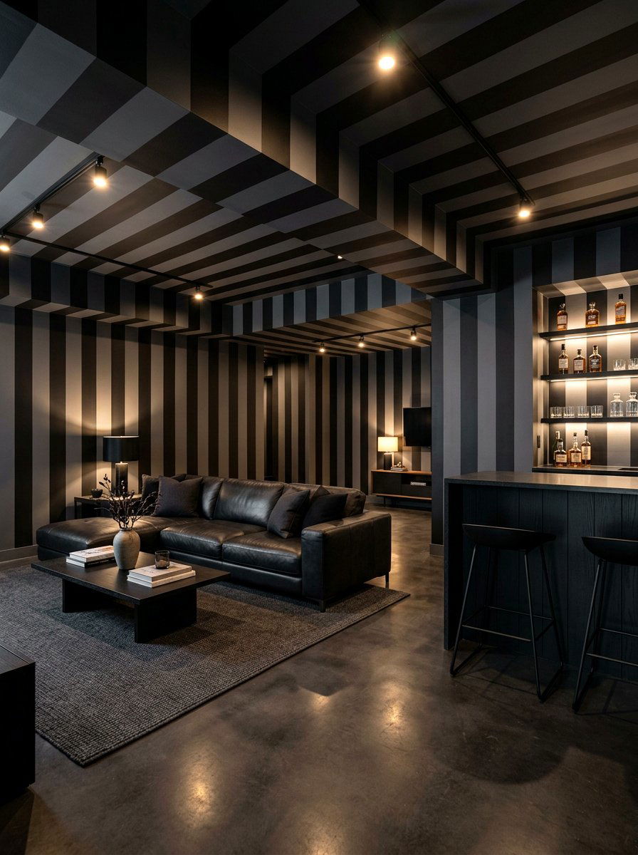 Black Modernist Stripe Basement - 30 stripe drench room ideas
