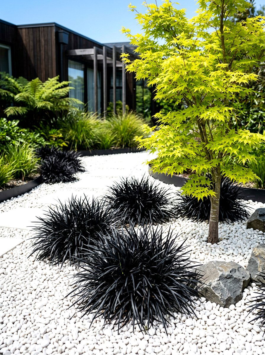 Black Mondo Grass Accent - 30 ornamental grass garden ideas
