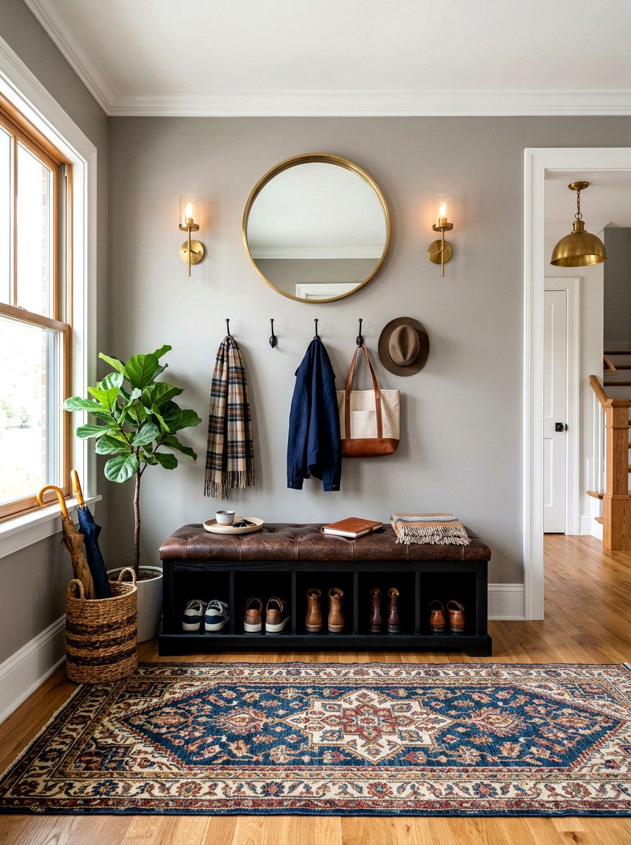 Black Mudroom Bench - 30 moody mudroom ideas