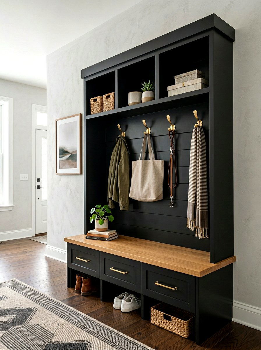 Black Mudroom Bench - 30 mudroom drop zone bench ideas